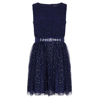 Navy Embellished Party Dress